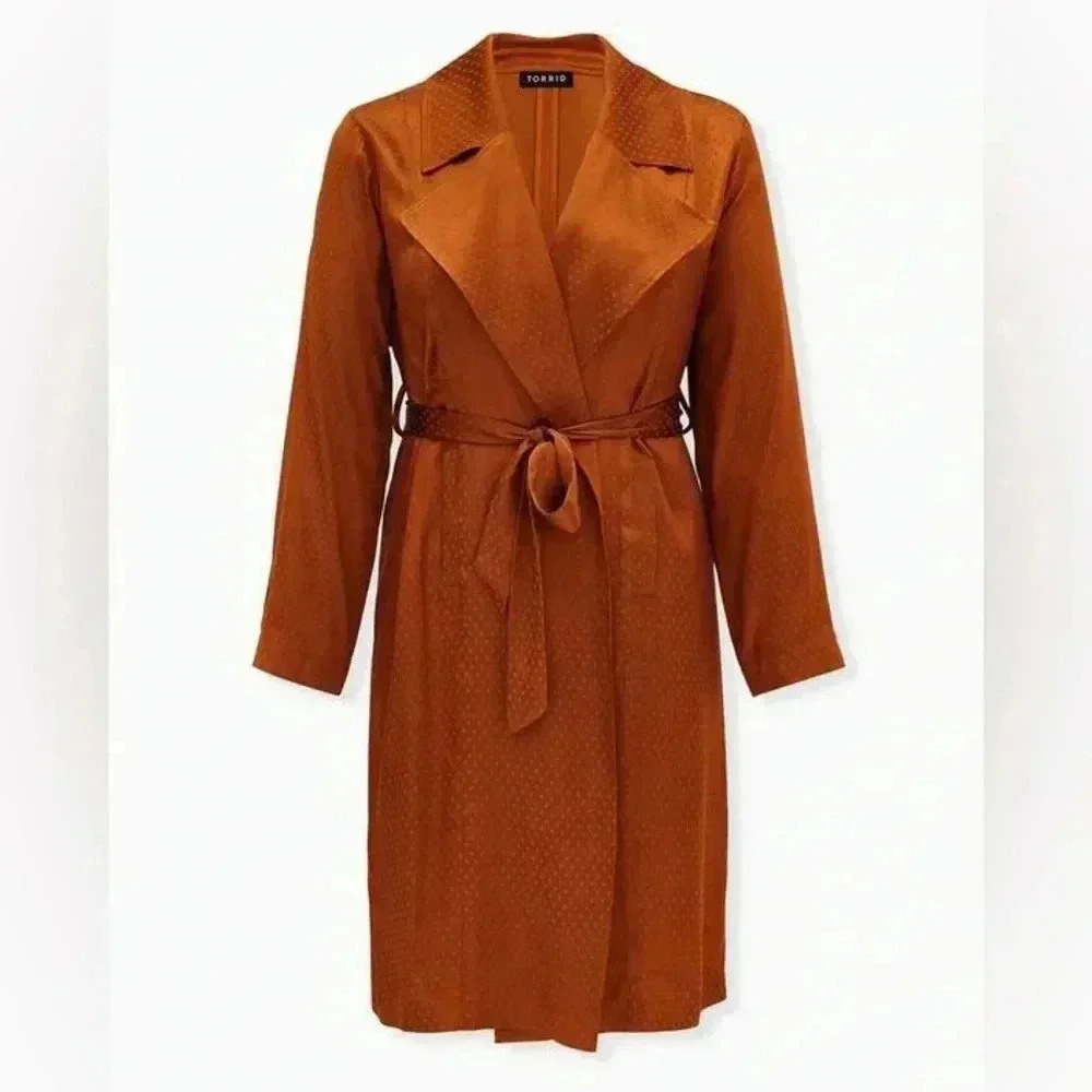 Torrid Copper Dotted Jacquard Self Tie Trench jacket 3X